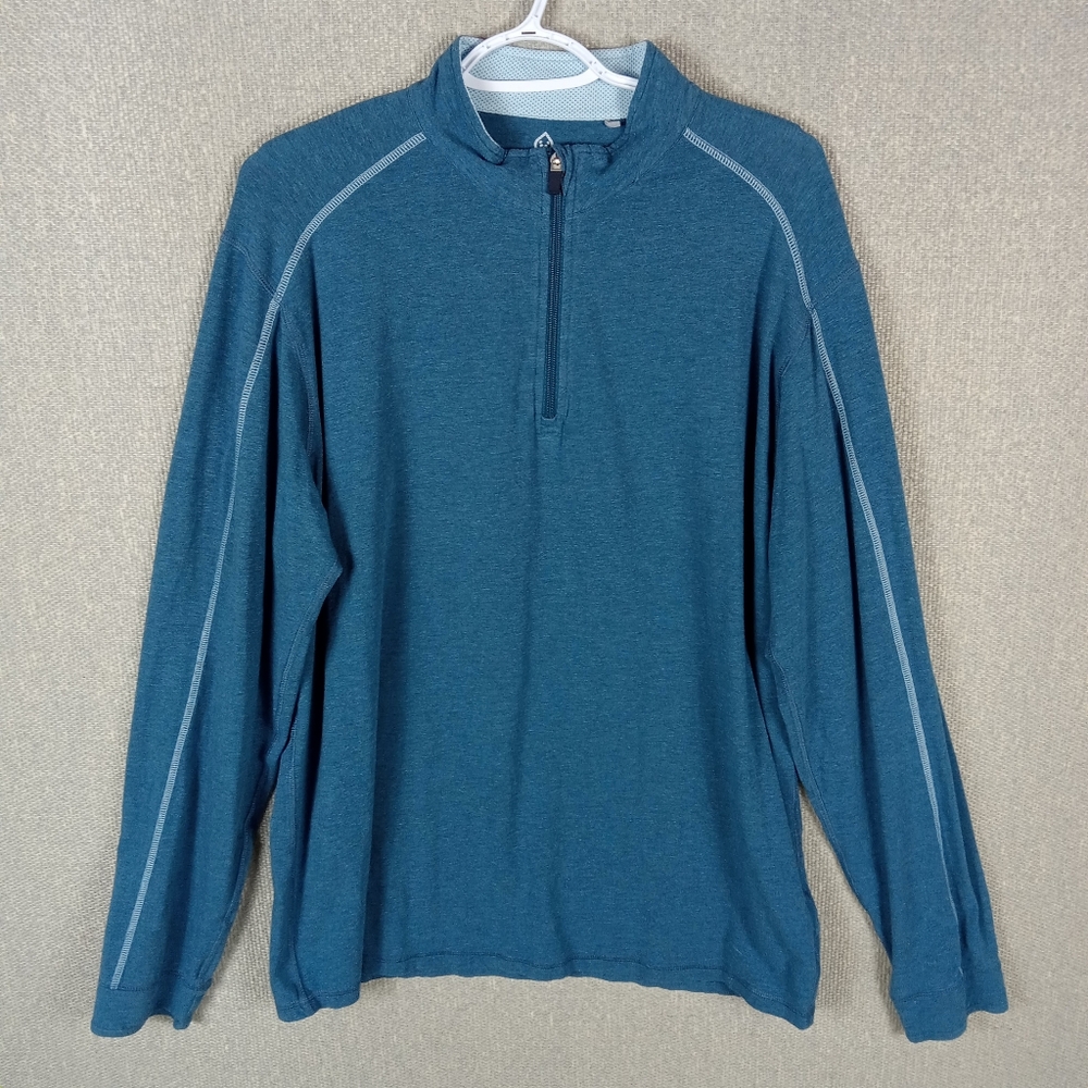 Tasc Performance Carrollton 1/4 Zip Pullover Mens Large Blue Bamboo Cotton